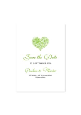 save the date elegant herz ornament grün stilvoll hochzeitsgrafik onlineshop papeterie