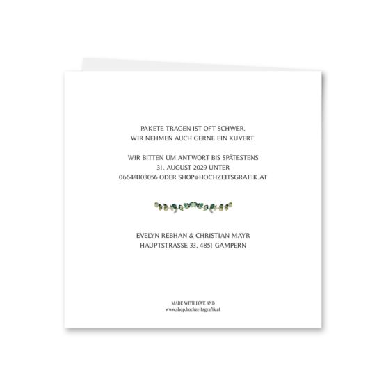 einladung vintage blumen kranz greenery grün eucalyptus hochzeitsgrafik onlineshop papeterie