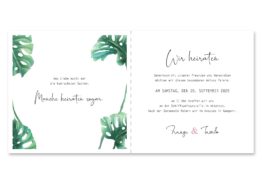 einladung vintage palme palmenblatt monstera grün hochzeitsgrafik onlineshop papeterie
