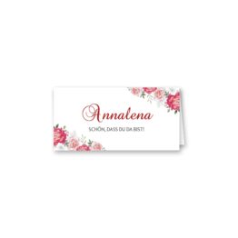 tischkarte klappkarte hochzeit blumen rosen rosa pink grün vintage hochzeitsgrafik onlineshop papeterie