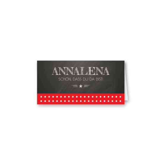 tischkarte klappkarte hochzeit rockabilly rot schwarz weiß polka dots hochzeitsgrafik onlineshop papeterie
