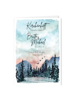 kirchenheft klappkarte hochzeit vintage landschaft aquarell winter blau rosa grau hochzeitsgrafik onlineshop papeterie