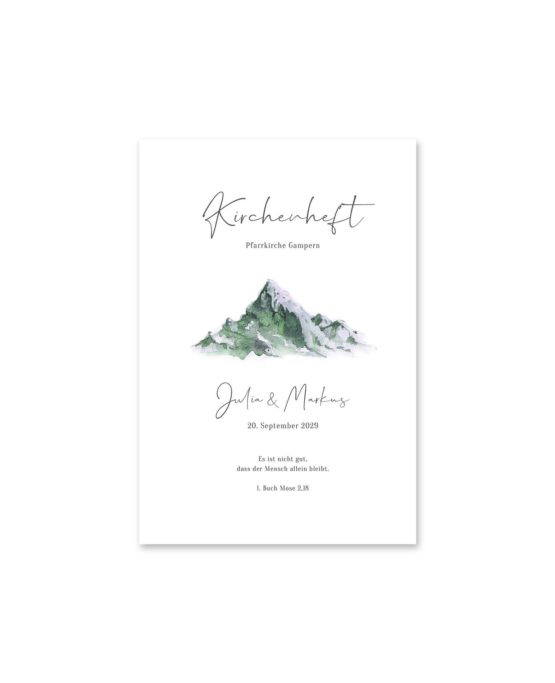 kirchenheft fächer hochzeit vintage landschaft berg berge aquarell hochzeitsgrafik onlineshop papeterie