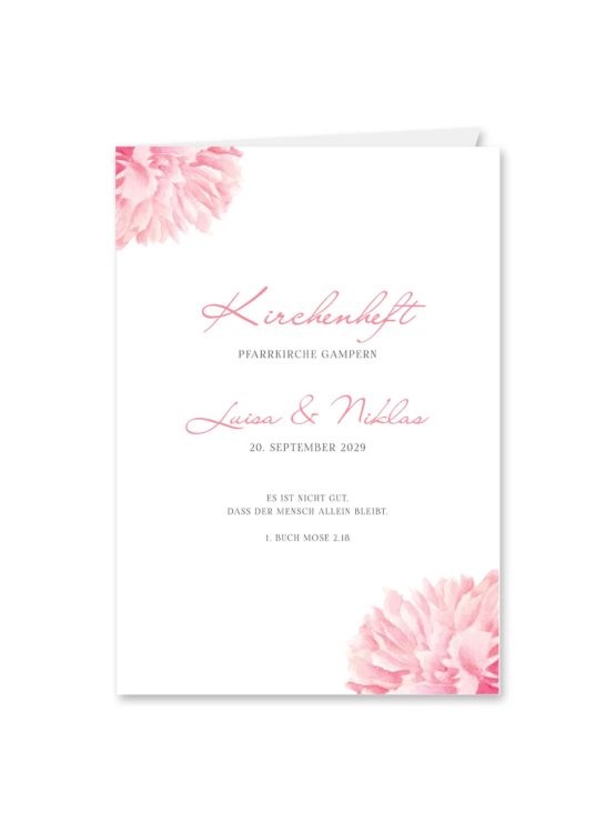 kirchenheft klappkarte hochzeit vintage blumen pfingstrosen rosa aquarell acyrl malerei hochzeitsgrafik onlineshop papeterie