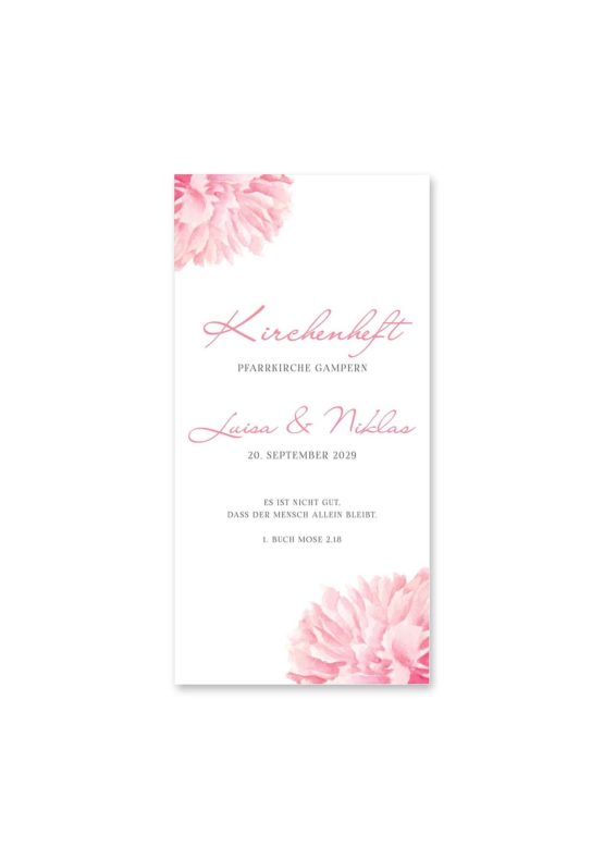 kirchenheft hochzeit vintage blumen pfingstrosen rosa aquarell acyrl malerei hochzeitsgrafik onlineshop papeterie