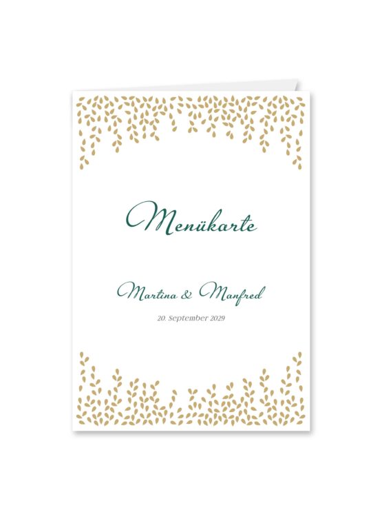 menükarte klappkarte hochzeit elegant gold fallende blätter herbst hochzeitsgrafik onlineshop papeterie