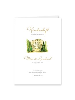 kirchenheft klappkarte hochzeit vintage watercolor toskana villa tuscany gold aquarell acryl hochzeitsgrafik onlineshop papeterie