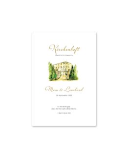 kirchenheft fächer hochzeit vintage watercolor toskana villa tuscany gold aquarell acryl hochzeitsgrafik onlineshop papeterie