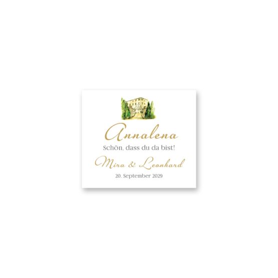 tischkarte hochzeit vintage watercolor toskana villa tuscany gold aquarell acryl hochzeitsgrafik onlineshop papeterie