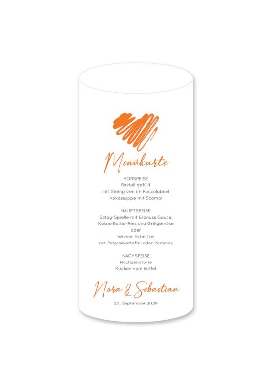 menükarte windlicht hochzeit vintage herz liebe orange hochzeitsgrafik onlineshop papeterie