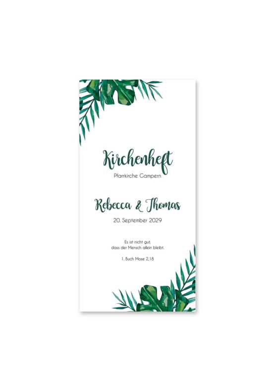 kirchenheft hochzeit aloha hawaii palmen monstera glitzer gold watercolor aquarell acryl rahmen geometrie hochzeitsgrafik onlineshop papeterie