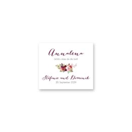 tischkarte hochzeit vintage watercolor aquarell acryl blumen eucalyptus rosen rosa aubergine rot weinrot hochzeitsgrafik onlineshop papeterie